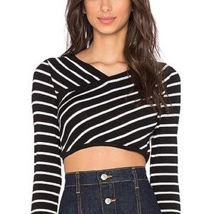 BCBGMAXAZRIA “Brunli” Black/Off White Long Sleeve Crop